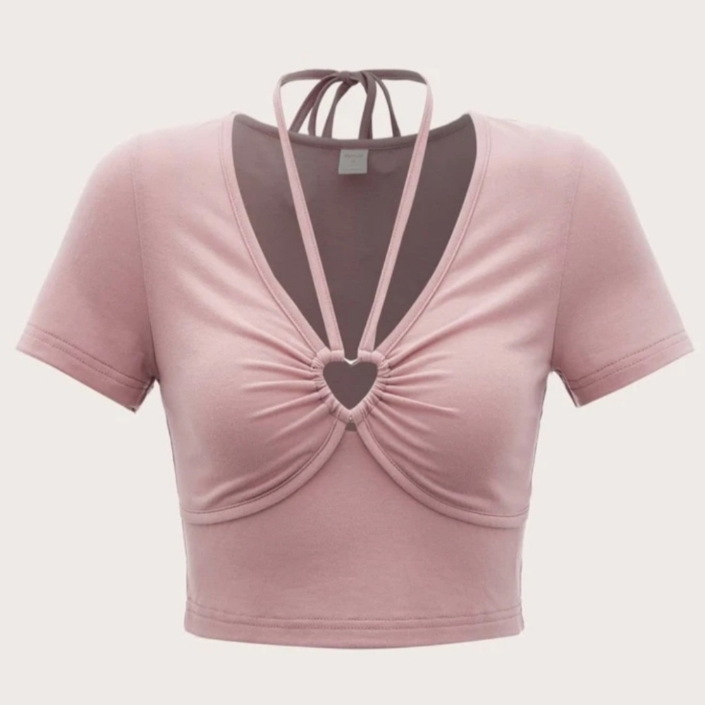 Baby Pink Y2K Crop Top With Heart